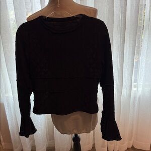 SHEIN Black Lace Long Sleeve Blouse